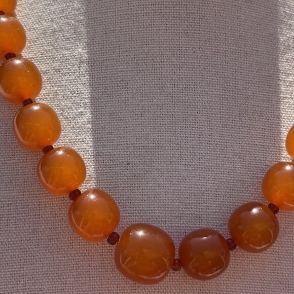 Antique Genuine Baltic Amber Egg Yolk Butterscotch Caramel Necklace Barrel Clasp - Picture 2 of 15